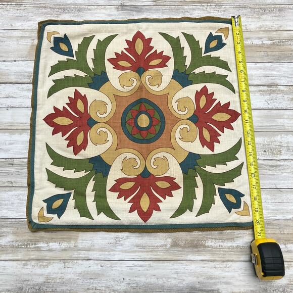 Pier 1 Throw Pillow Cover Sham Cotton Bohemian Green Cream Colorful 19.5” x 19” - Picture 4 of 8